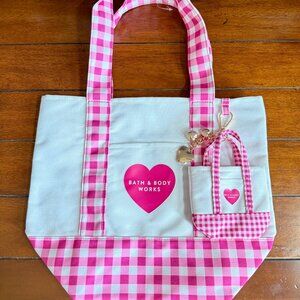NEW Pink Gingham Tote Bag with tiny tote & charms Bath & Body Works